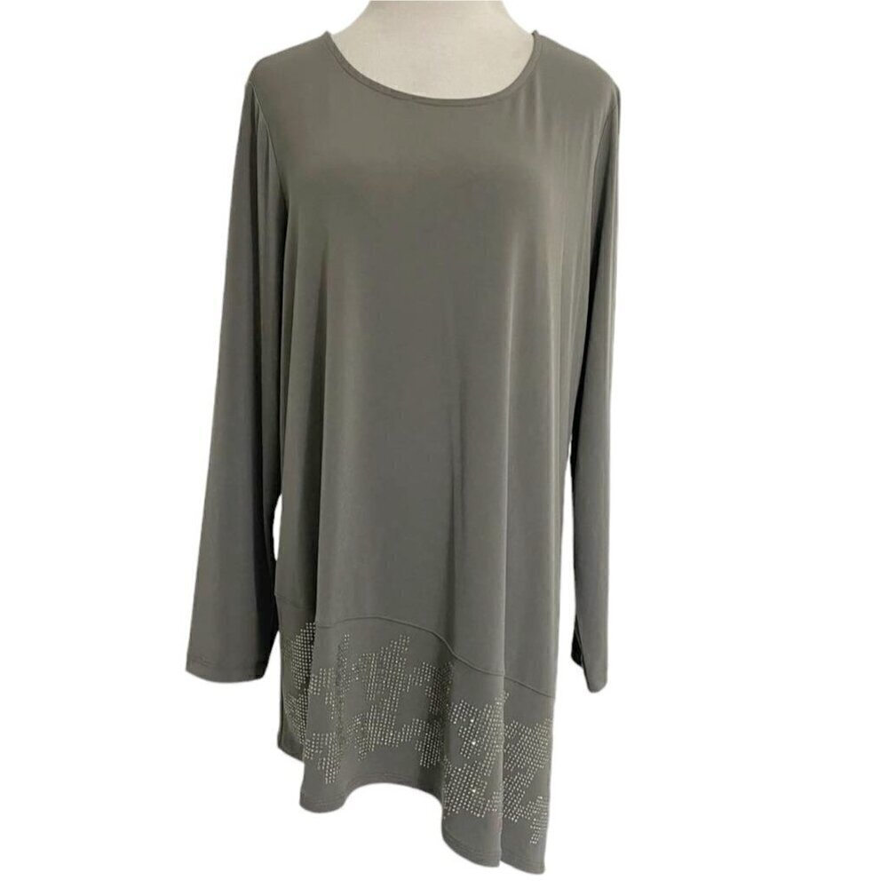 Susan Graver Size Large  Top Blouse Tunic Gray QVC